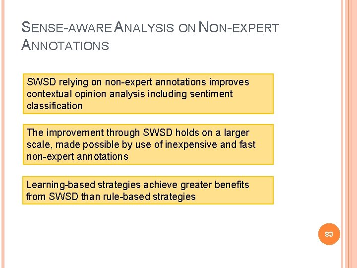 SENSE-AWARE ANALYSIS ON NON-EXPERT ANNOTATIONS SWSD relying on non-expert annotations improves contextual opinion analysis