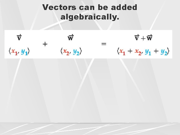 Vectors can be added algebraically. 
