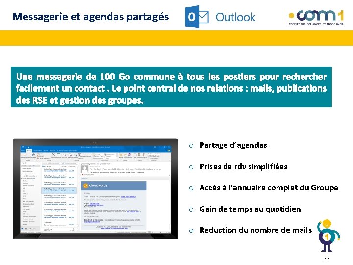 Messagerie et agendas partagés o Partage d’agendas o Prises de rdv simplifiées o Accès