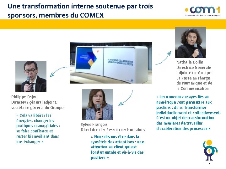 Une transformation interne soutenue par trois sponsors, membres du COMEX Nathalie Collin Directrice Générale