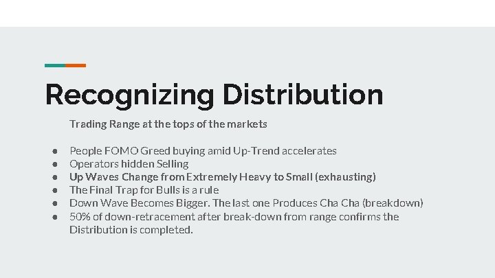 Recognizing Distribution Trading Range at the tops of the markets ● ● ● People
