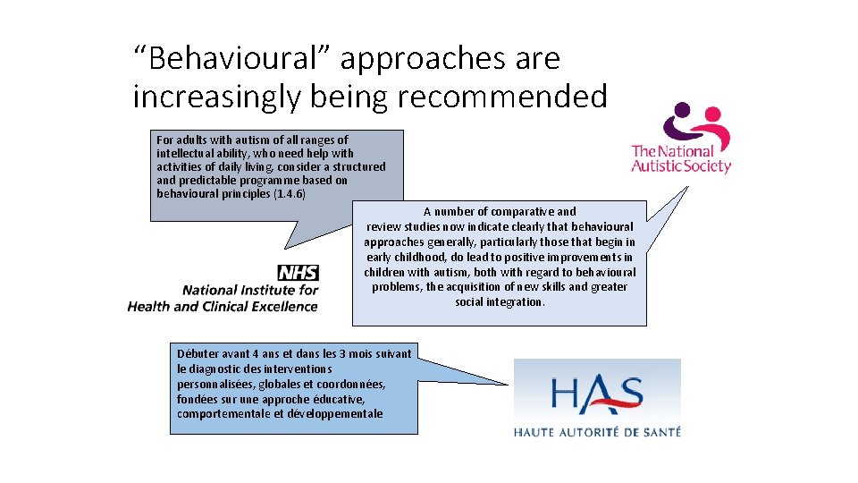 “Behavioural” approaches are increasingly being recommended For adults with autism of all ranges of