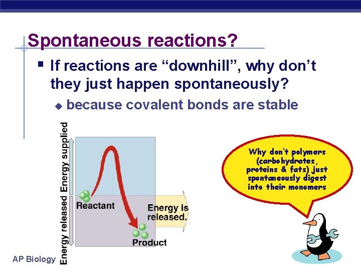 Spontaneous reactions? § If reactions are “downhill”, why don’t they just happen spontaneously? u