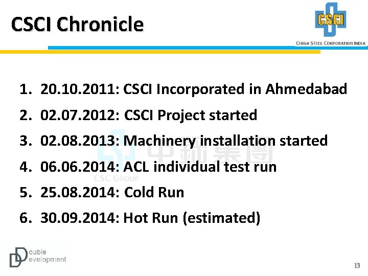 CSCI Chronicle 1. 20. 10. 2011: CSCI Incorporated in Ahmedabad 2. 07. 2012: CSCI