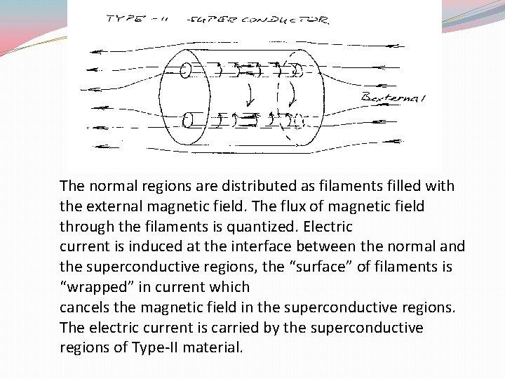 The normal regions are distributed as filaments filled with the external magnetic field. The