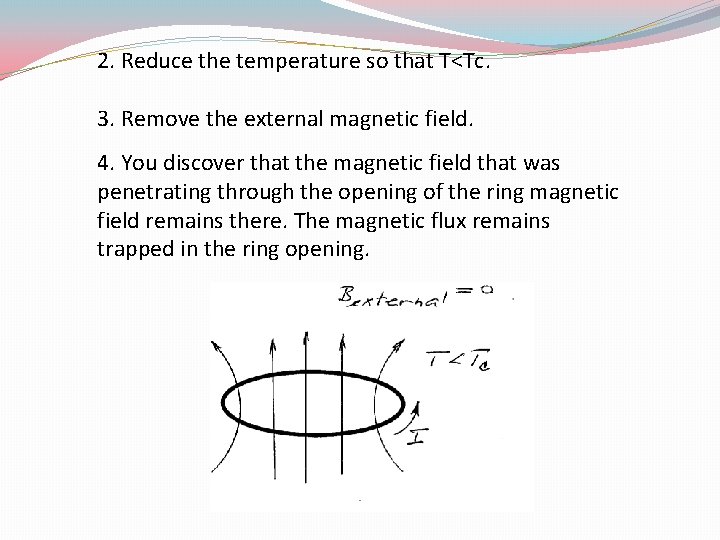 2. Reduce the temperature so that T<Tc. 3. Remove the external magnetic field. 4.