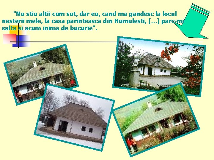 "Nu stiu altii cum sut, dar eu, cand ma gandesc la locul nasterii mele,