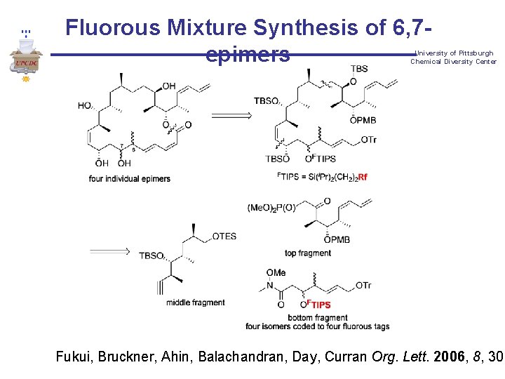 Fluorous Mixture Synthesis of 6, 7 epimers University of Pittsburgh Chemical Diversity Center Fukui,