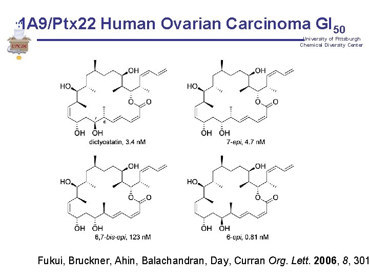 1 A 9/Ptx 22 Human Ovarian Carcinoma GI 50 University of Pittsburgh Chemical Diversity