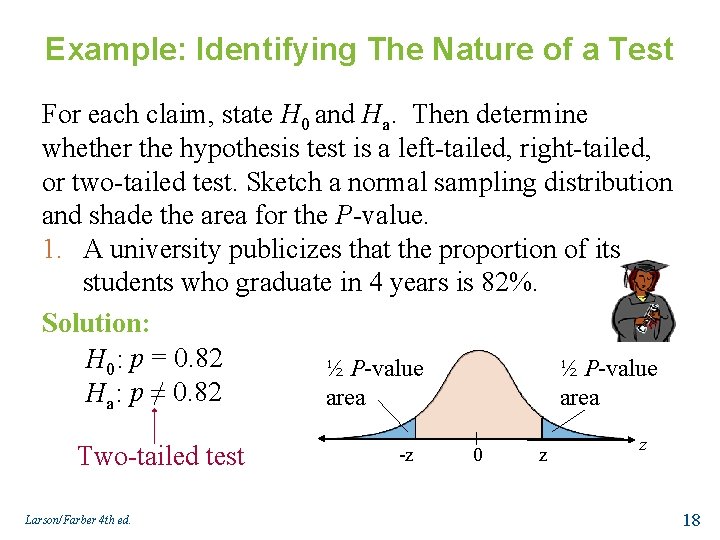 Example: Identifying The Nature of a Test For each claim, state H 0 and