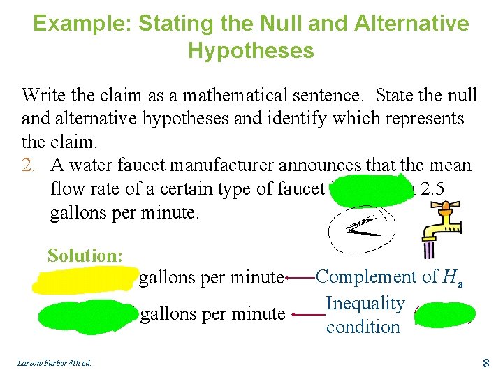 Example: Stating the Null and Alternative Hypotheses Write the claim as a mathematical sentence.