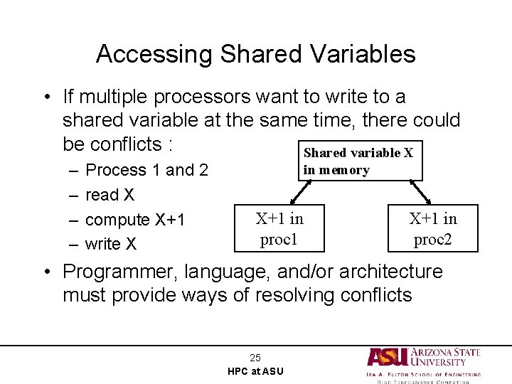 Accessing Shared Variables • If multiple processors want to write to a shared variable