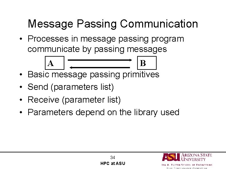 Message Passing Communication • Processes in message passing program communicate by passing messages •