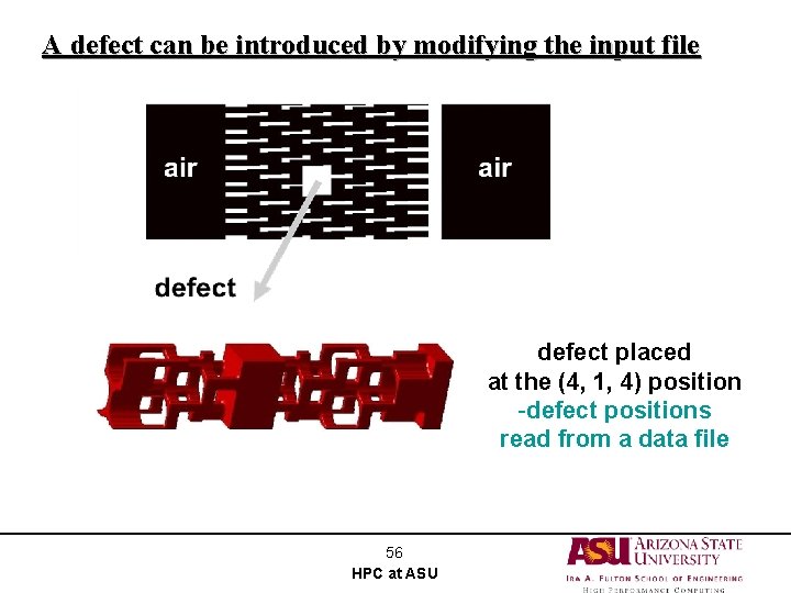 A defect can be introduced by modifying the input file defect placed at the