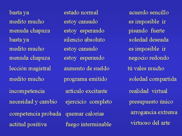 basta ya medito mucho menuda chapuza estado normal estoy cansado estoy esperando acuerdo sencillo