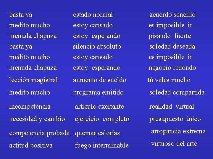 basta ya medito mucho menuda chapuza estado normal estoy cansado estoy esperando acuerdo sencillo