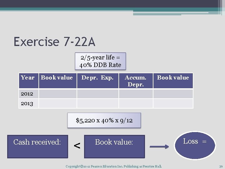 Exercise 7 -22 A 2/5 -year life = 40% DDB Rate Year Book value