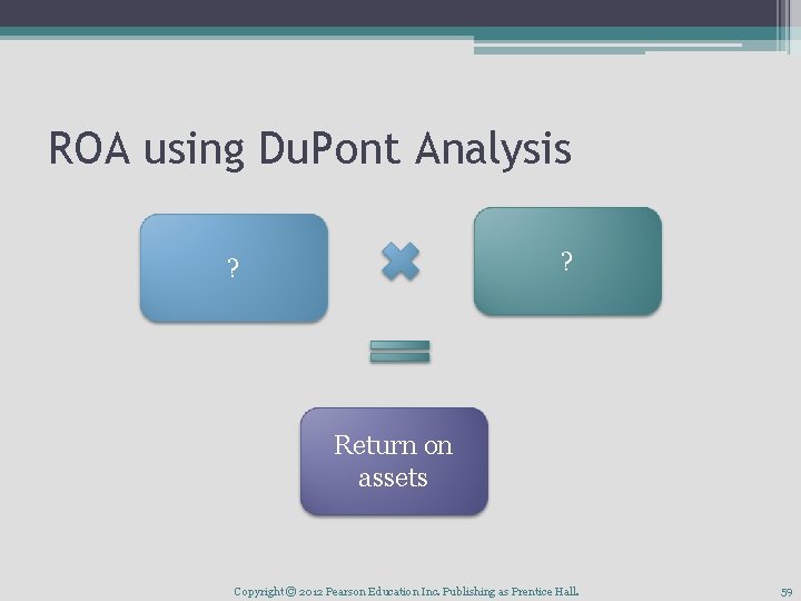 ROA using Du. Pont Analysis ? ? Return on assets Copyright © 2012 Pearson