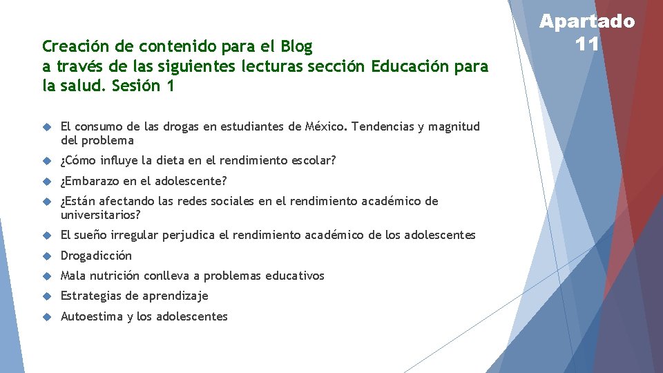 Creación de contenido para el Blog a través de las siguientes lecturas sección Educación
