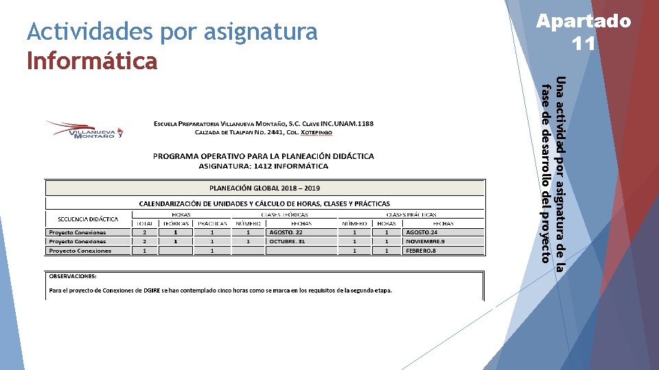 Actividades por asignatura Informática Apartado 11 Una actividad por asignatura de la fase de