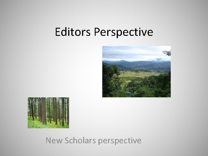 Editors Perspective New Scholars perspective 