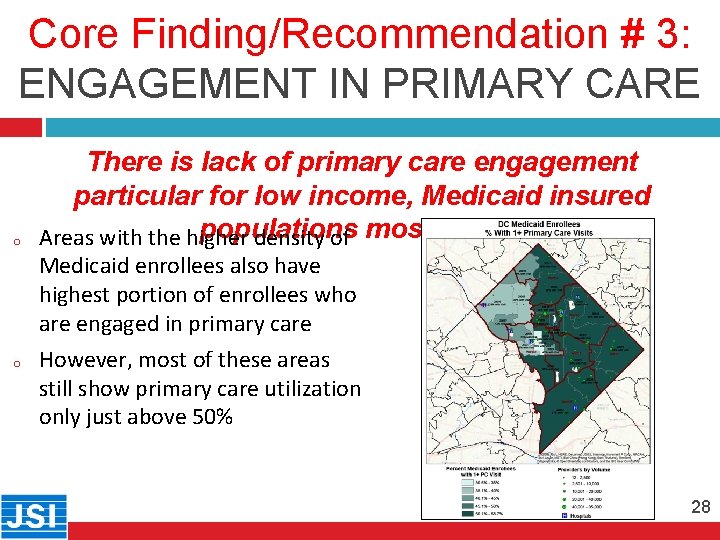 Core Finding/Recommendation # 3: ENGAGEMENT IN PRIMARY CARE 28 o o There is lack