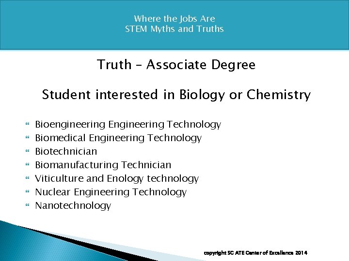 Where the Jobs Are STEM Myths and Truths Truth – Associate Degree Student interested