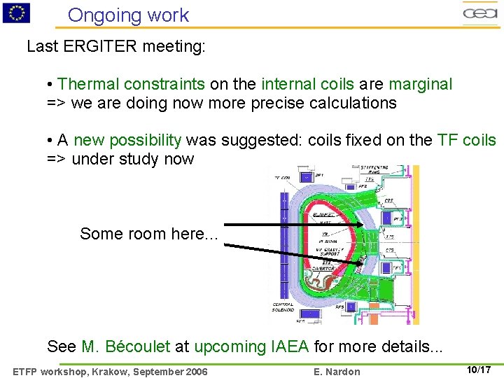 Ongoing work Last ERGITER meeting: • Thermal constraints on the internal coils are marginal
