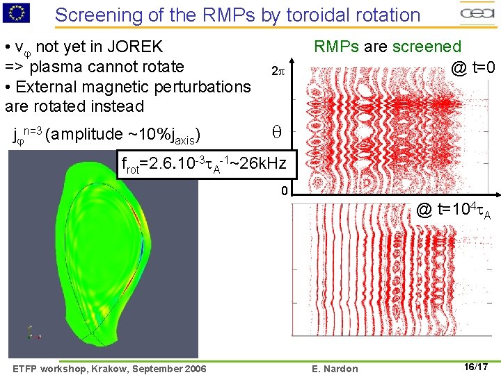 Screening of the RMPs by toroidal rotation • v not yet in JOREK =>