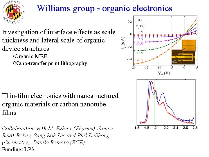 Williams group - organic electronics Investigation of interface effects as scale thickness and lateral