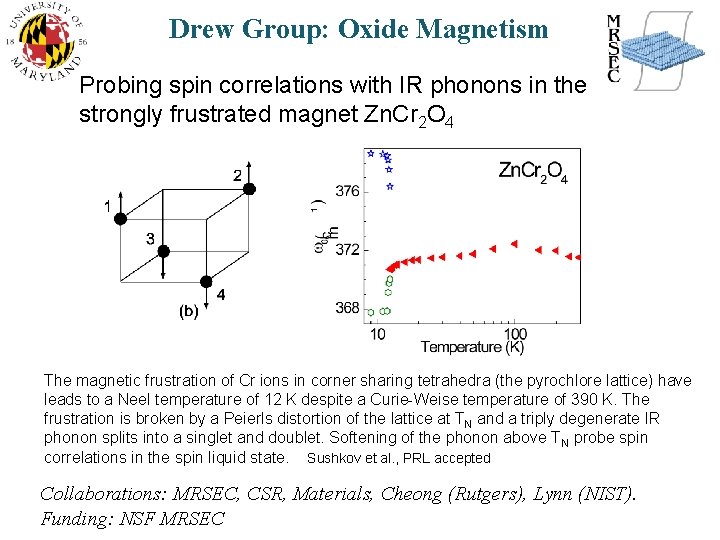 Drew Group: Oxide Magnetism Probing spin correlations with IR phonons in the strongly frustrated