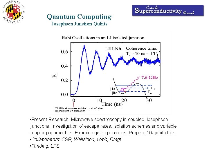 Quantum Computing * Josephson Junction Qubits • Present Research: Microwave spectroscopy in coupled Josephson