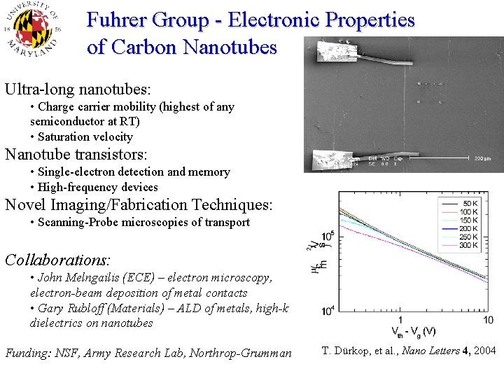 Fuhrer Group - Electronic Properties of Carbon Nanotubes Ultra-long nanotubes: • Charge carrier mobility