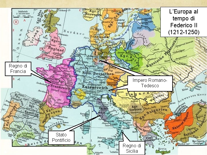 L’Europa al tempo di Federico II (1212 -1250) Regno di Francia Impero Romano. Tedesco