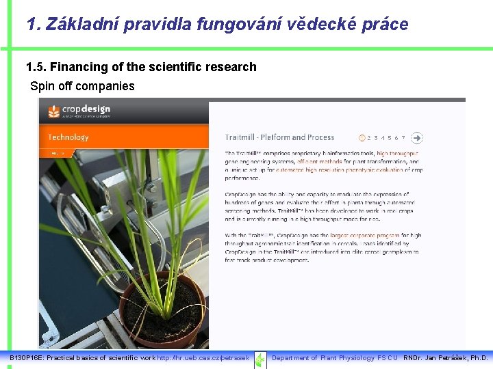 1. Základní pravidla fungování vědecké práce 1. 5. Financing of the scientific research Spin