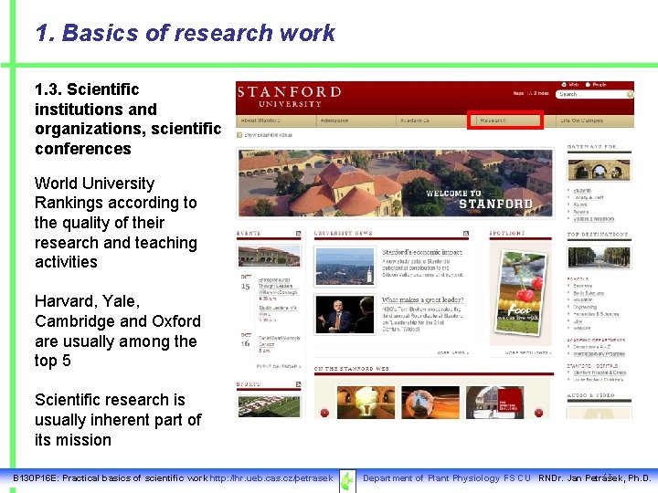 1. Basics of research work 1. 3. Scientific institutions and organizations, scientific conferences World