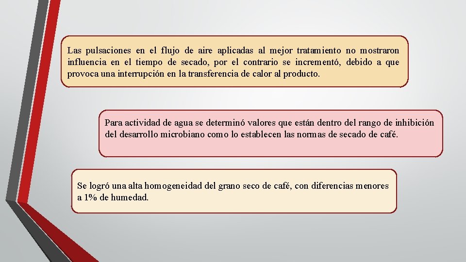 Las pulsaciones en el flujo de aire aplicadas al mejor tratamiento no mostraron influencia Las pulsaciones en el flujo de aire aplicadas al mejor tratamiento no mostraron influencia