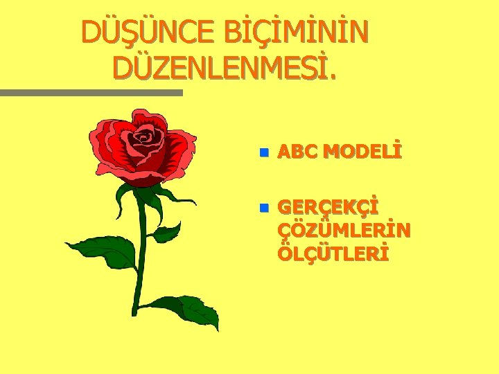 DÜŞÜNCE BİÇİMİNİN DÜZENLENMESİ. n ABC MODELİ n GERÇEKÇİ ÇÖZÜMLERİN ÖLÇÜTLERİ 