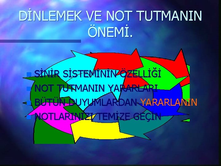 DİNLEMEK VE NOT TUTMANIN ÖNEMİ. SİNİR SİSTEMİNİN ÖZELLİĞİ n NOT TUTMANIN YARARLARI n BÜTÜN