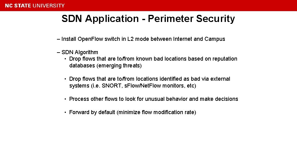 SDN Application - Perimeter Security – Install Open. Flow switch in L 2 mode