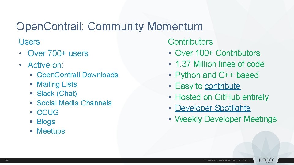 Open. Contrail: Community Momentum Users • Over 700+ users • Active on: § §