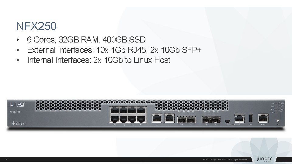 NFX 250 • 6 Cores, 32 GB RAM, 400 GB SSD • External Interfaces: