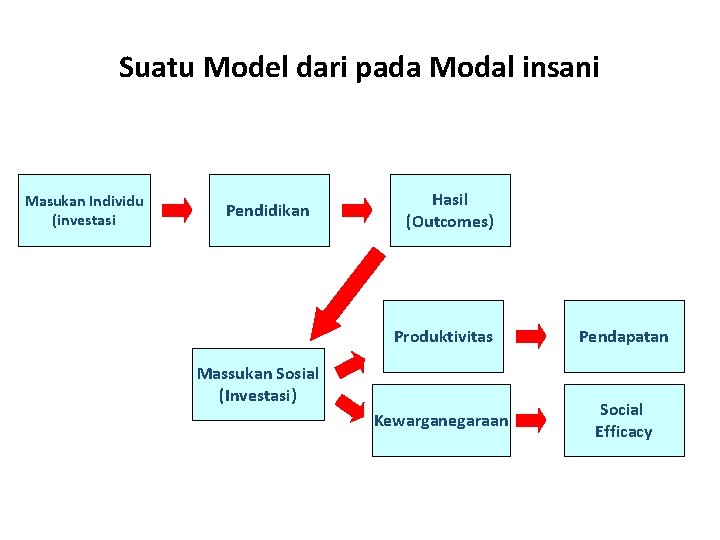 Suatu Model dari pada Modal insani Masukan Individu (investasi Pendidikan Hasil (Outcomes) Produktivitas Pendapatan