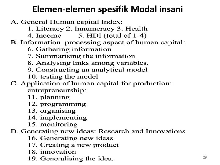 Elemen-elemen spesifik Modal insani 29 