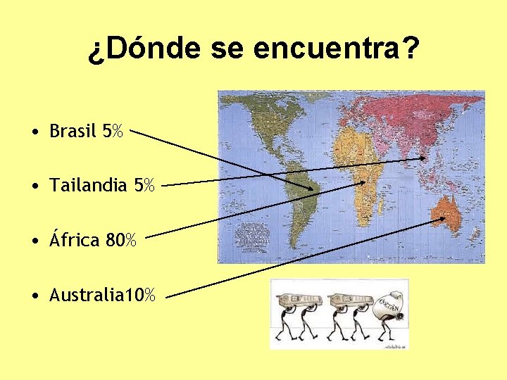¿Dónde se encuentra? • Brasil 5% • Tailandia 5% • África 80% • Australia
