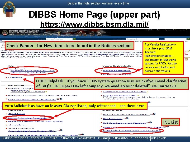 Deliver the right solution on time, every time DIBBS Home Page (upper part) https: