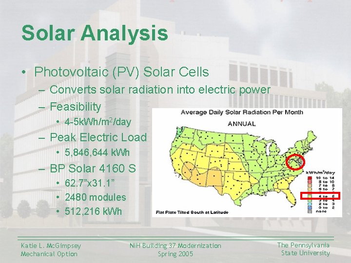 Solar Analysis • Photovoltaic (PV) Solar Cells – Converts solar radiation into electric power