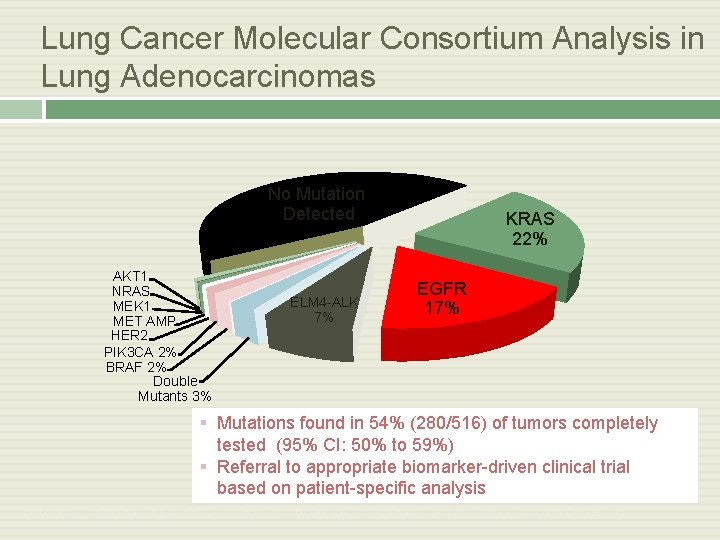 Lung Cancer Molecular Consortium Analysis in Lung Adenocarcinomas No Mutation Detected AKT 1 NRAS