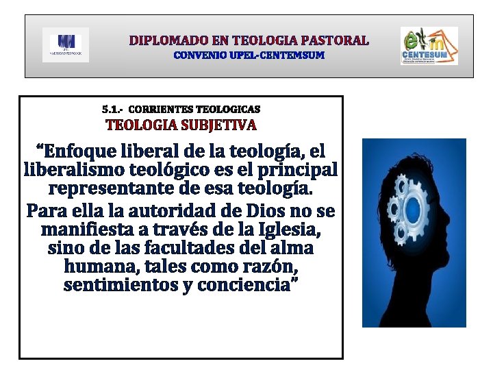 DIPLOMADO EN TEOLOGIA PASTORAL CONVENIO UPEL-CENTEMSUM 5. 1. - CORRIENTES TEOLOGICAS TEOLOGIA SUBJETIVA “Enfoque