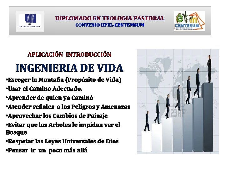 DIPLOMADO EN TEOLOGIA PASTORAL CONVENIO UPEL-CENTEMSUM APLICACIÓN INTRODUCCIÓN INGENIERIA DE VIDA • Escoger la